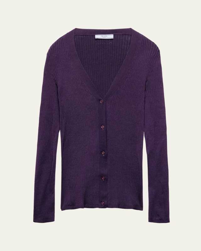 Fitted Long-Sleeve Ribbed Cardigan